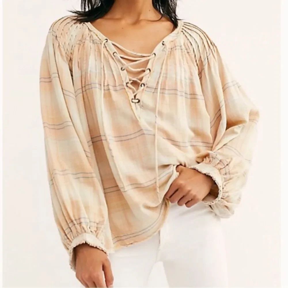 Free People Cloud Breaker Plaid Pullover Shirt